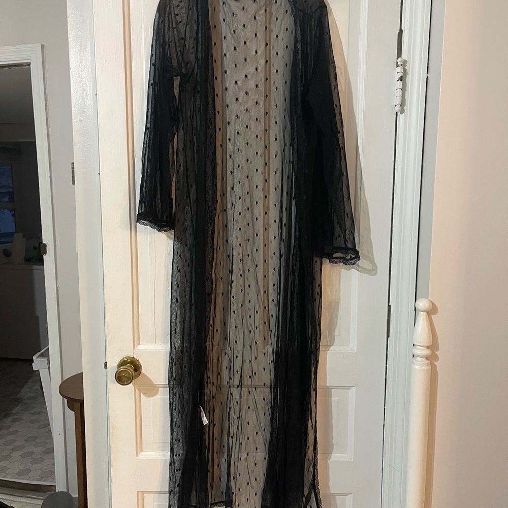 Sheer Black Long Sleeve Duster
